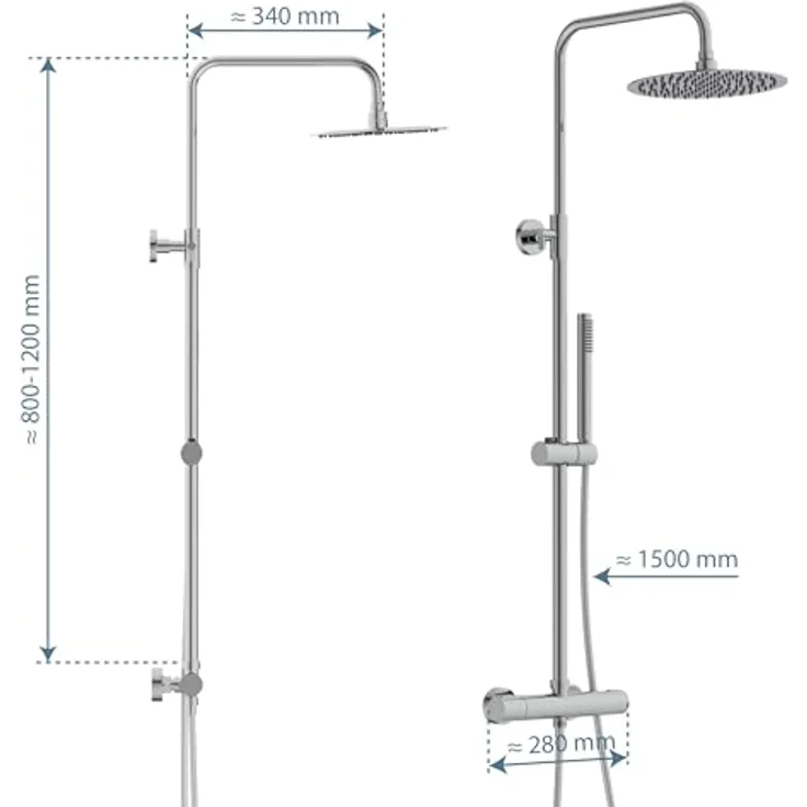 Schütte Brausegarnitur AQUADUCT, Edelstahl Regendusche, höhenverstellbar 80-120 cm, Antikalk, wassersparend – Bild 6