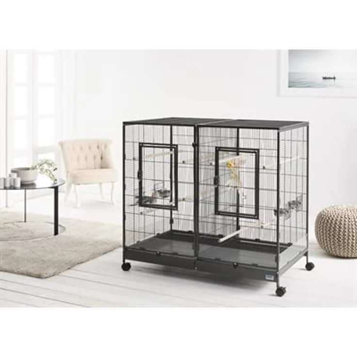 Savic Käfig Tasmania 120, schwarz, Gehege mit Edelstahl Verriegelungssystem, transparenten Seitenplatten und abnehmbarem Trenngitter – Bild 2