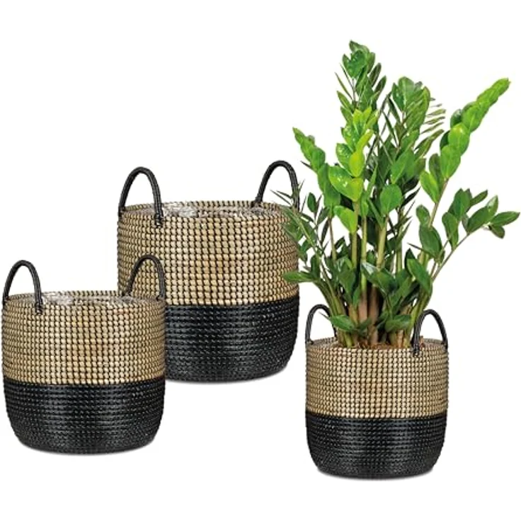 Scheurich Seegras 39, Korbgefäß/Korb-Pflanzgefäß/Korbtopf, 39 cm Durchmesser, 34 cm hoch, Nature Black – Bild 5