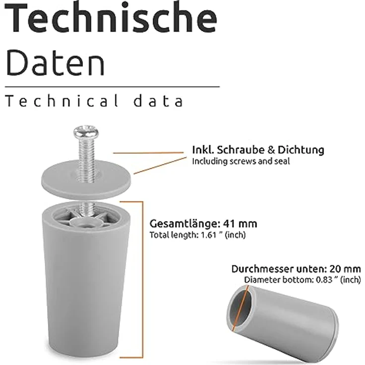 ECENCE Anschlagpuffer Stopper für Rollladen, 8er Set 40mm inkl. Schraube Grau, Endanschlag, Rollladen Schutz komplett – Bild 4