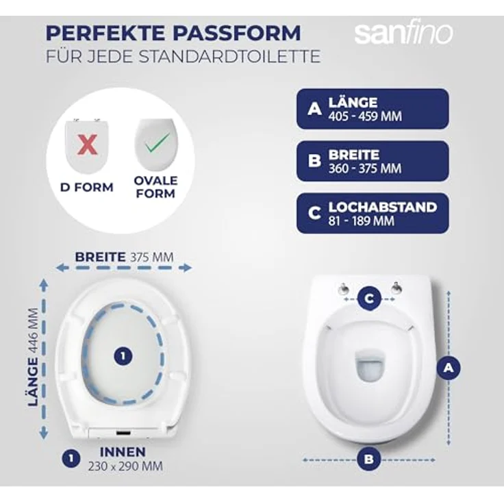 Sanfino Duroplast WC-Sitz Curvo, mit absenkautomatik, antibakteriell und abnehmbar, Weiß – Bild 3