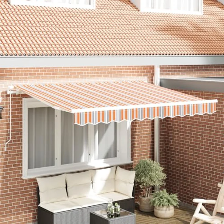 vidaXL Markise Markisen-Ersatzstoff für 2,5 x 2 m Rahmen, bunter Streifen aus Polyester mit texturierter Oberfläche, orange – Bild 2