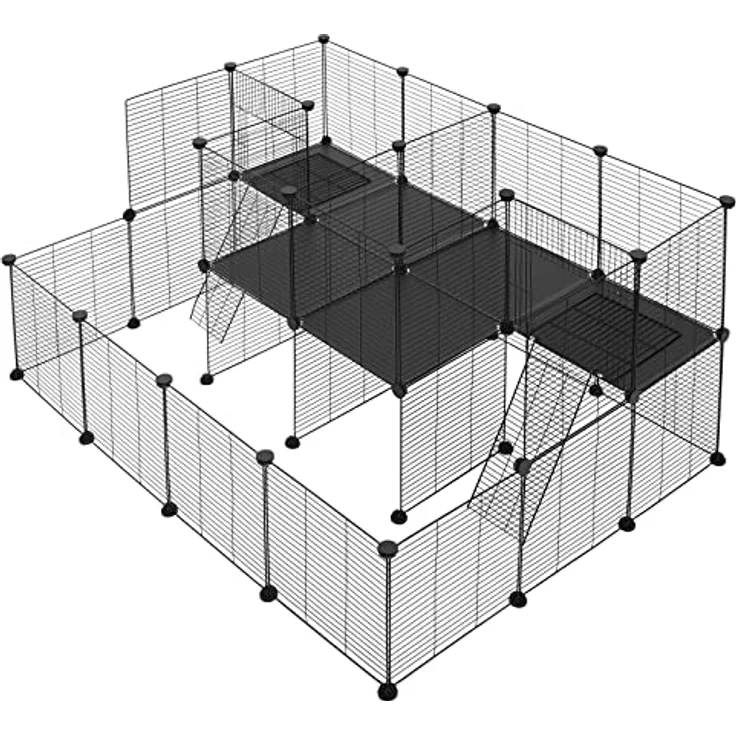 EUGAD Freigehege für Kaninchen, Freilaufgehege Kaninchen, Meerschweinchen Gehege, Meerschweinchen Käfig, Kleintiergehege, Schwarz BHT 145x72x108cm – Bild 1