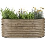 Blumfeldt High Grow Hochbeet, Ergonomisches 1.169 L Ovales Beet in Holzoptik, Wetterfestes Verzinktes Metall für Blumen, Kräuter & Gemüse – Rostbeständig mit offener Bodenstruktur & Einfache Montage