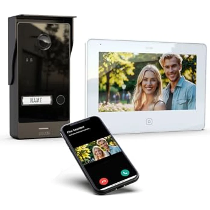 m-e modern-electronics ALL-V10B-M7W Video-Türsprechanlage, 2-Draht BUS System, erweiterbar mit bis zu 8 Außenstationen, Schwarz/Weiß – Bild 1