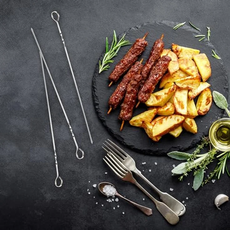 relaxdays Grillspieß Grillspieße Edelstahl im 20er Set (Silber, Schwarz, Rot) - Lange Edelstahlspieße für Grill und Pfanne, geschwungene Griffe, inkl. Aufbewahrungstasche – Bild 6