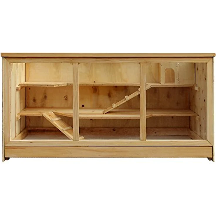 Wiltec XXL 3 Etagen Nagerkäfig aus Holz mit klappbarem Deckel & Sichtfenster, Kleintierhaus Hamsterkäfig, 1150 x 600 x 580 mm – Bild 4