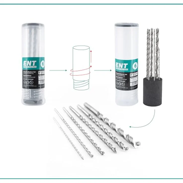 ENT 09246 Holzbohrer-Set, 6-teilig, HSS-G, Ø 2-8 mm, Nutzlänge 100/135 mm, Gesamtlänge 150/200 mm, präzise Zentrierspitze und Vorschneider – Bild 3