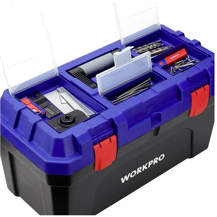 Workpro WP283003, Werkzeugkoffer unbestückt mit herausnehmbarer Innenablage, PP-Kunststoff, blau-schwarz, 572 x 300 x 295 mm
