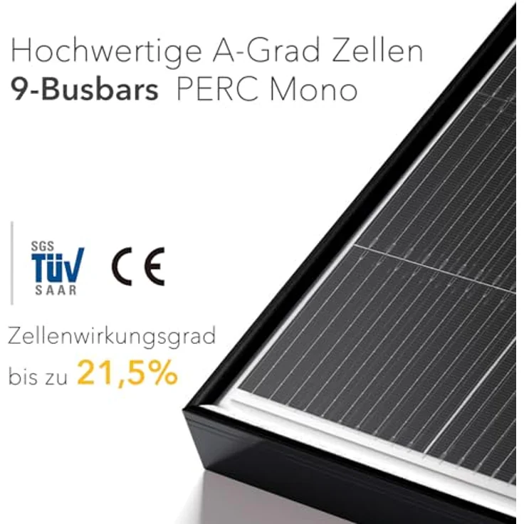 enjoy solar Solarmodul Eco Line ES200M36, Monokristallin PERC-Zellen 200W mit schwarzem Rahmen, Leistungsgarantie 10 Jahre 90% und 25 Jahre 80% – Bild 3