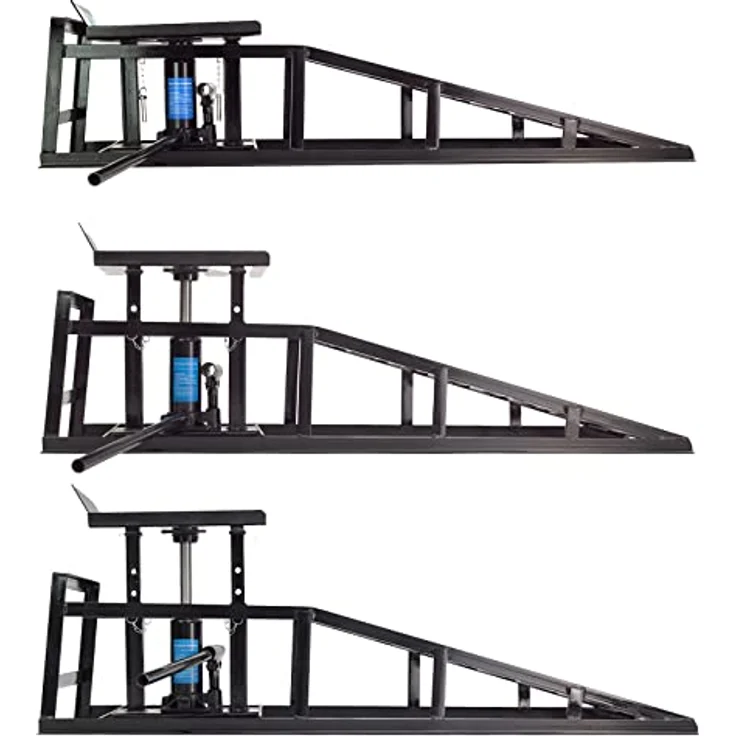 baumarktplus Hydraulischer Auffahrbock Wagenheber PKW höhenverstellbar, max. Reifenbreite 225 mm, robustes schwarzes Stahlgestell, flexible Höheneinstellung 23,5 - 36 cm – Bild 9