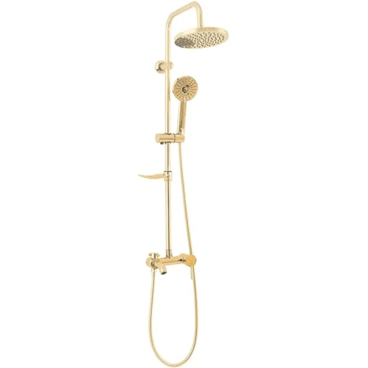 Rea Duschsystem LUIS Gold, Duschset mit Duscharmatur und 20x20 cm Regendusche aus Messing, Oberflächenmontiert, Schlauchlänge 150 cm – Bild 4