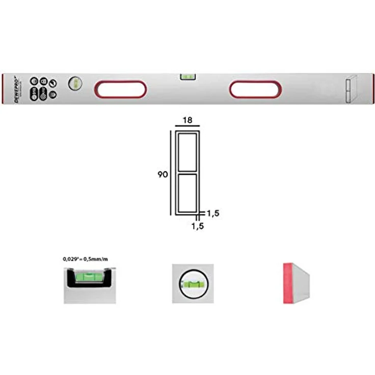 DEWEPRO® Alu Richtlatte - Setzlatte - Abziehlatte mit 2 Libellen und 2 Handgriffe - Länge:150cm / 1,5m – Bild 2
