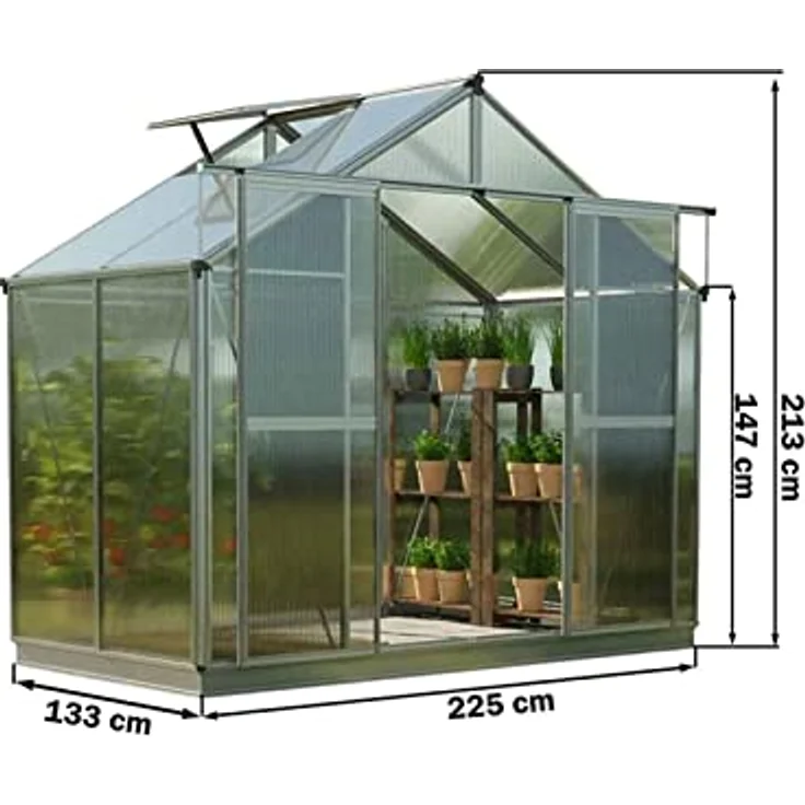 GFP Gewächshaus Topas 2 aus Alu 225x133 cm ca. 8 mm Doppelstegplatten mit Fundamentrahmen, automatischer Fensteröffner - Made in Austria – Bild 3