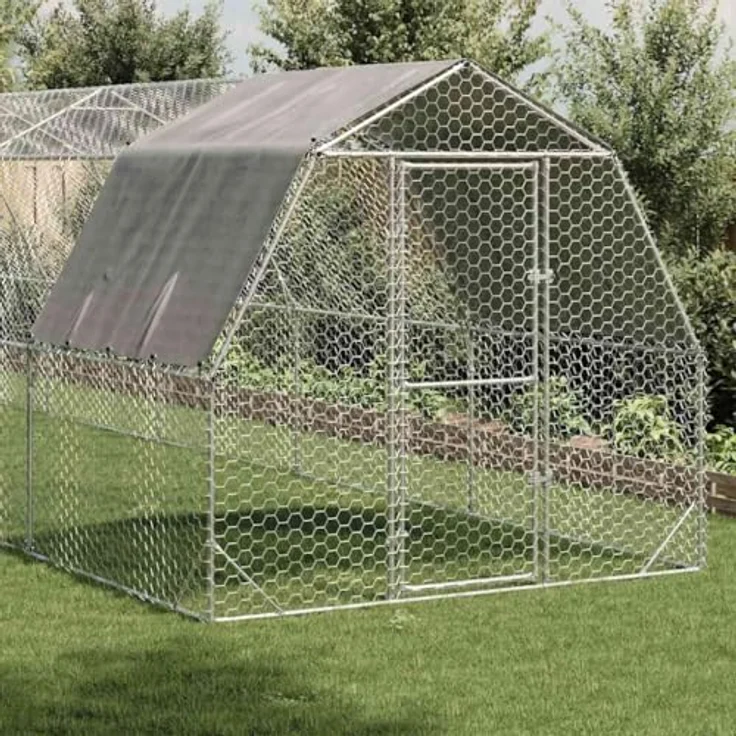 vidaXL Hühnerstall mit Dach 2,5x10x2,25 m Verzinkter Stahl, Freilaufgehege, Tierlaufstall, Hühnerhaus, Freigehege, Kleintierstall, Geflügelstall, Robuste Konstruktion und wasserfestes Dach – Bild 2