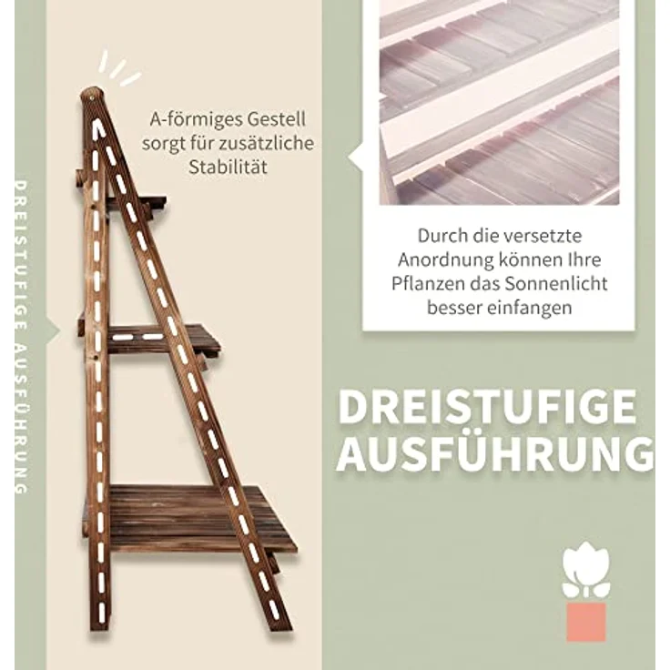 Outsunny Pflanzentreppe Blumenbank Blumentreppe Blumenregal Pflanzregal Blumenständer 3 Stufen Tannenholz Dunkelbraun 100 x 37 x 93 cm – Bild 5