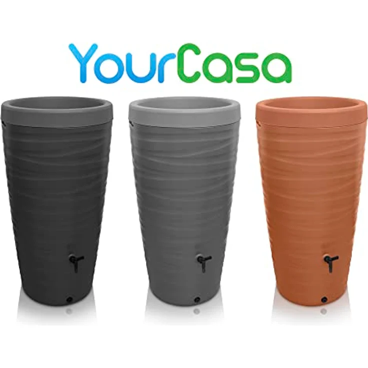 YourCasa Regentonne 240 Liter [Wave Design] Regenfass Frostsicher aus Kunststoff - Terracotta Regenwassertonne mit Wasserhahn - Modernes Regenwasserfass mit Pflanzschale – Bild 4