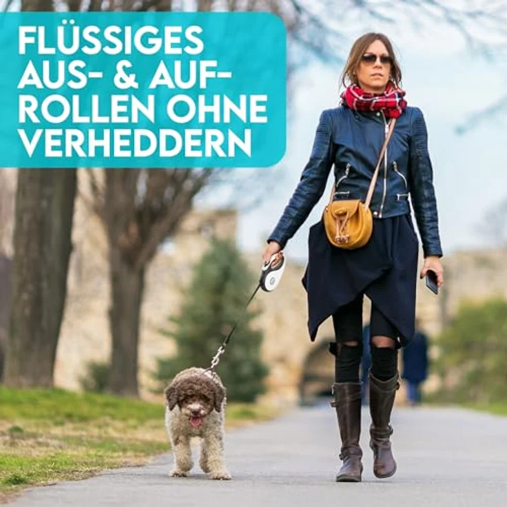 HUND IST KÖNIG Rollleine Hundeleine 5m für kleine & große Hunde | Ausziehbare Hundeleine mit bremsbarem Gurt | Ergonomischer Griff | Weiß/Schwarz – Bild 5