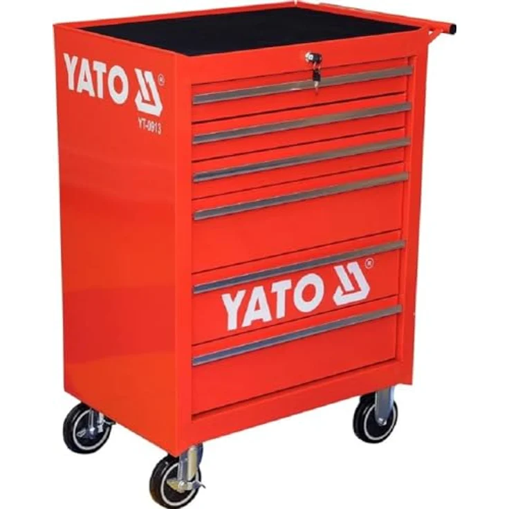 Yato YT-0913 Werkzeugwagen aus Stahl, rot, 6 Fächer, max. Tragfähigkeit 300 kg, mit Schloss und Lenkrollen – Bild 1