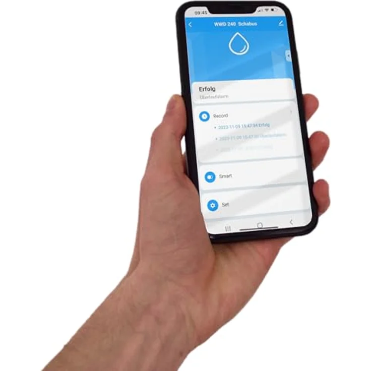 Schabus Smart-Wassermelder WWD 450, mit Sensorkabel (230V, Schuko), Push-Nachricht via Smart-Life-App, flächige Wassererkennung, akustischer & optischer Alarm, ideal für Keller, Bad, Küche, Aquarium – Bild 5
