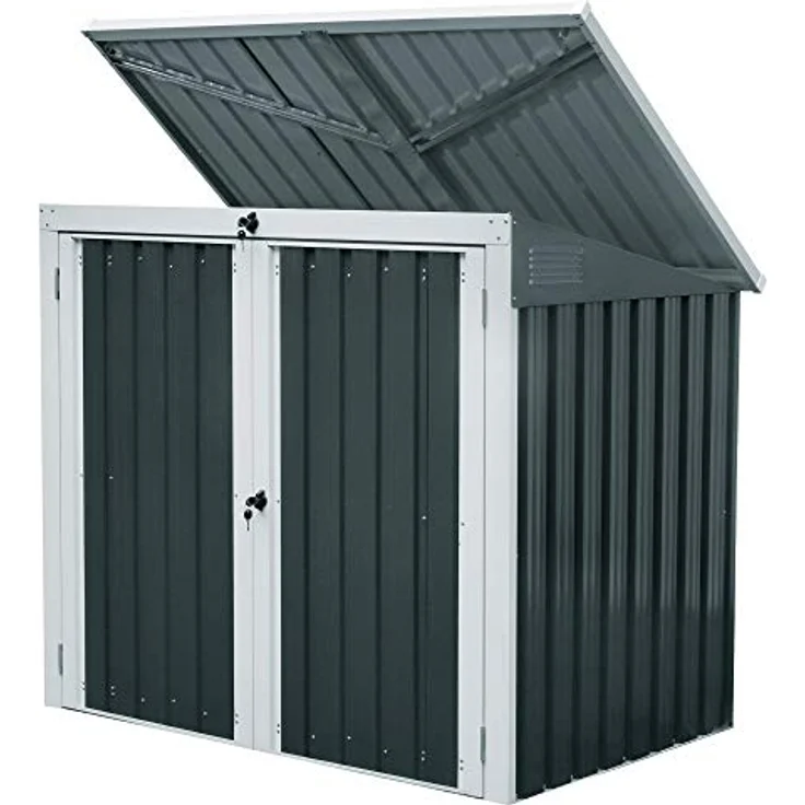 Zelsius Gartenschrank 158 x 101 x 134 cm | Anthrazit Geräteschrank mit Lüftungsgittern | Gartenhaus | Geräteschuppen für Garten | Mülltonnenbox für 2 Tonnen | Metall Aufbewahrungsbox – Bild 1