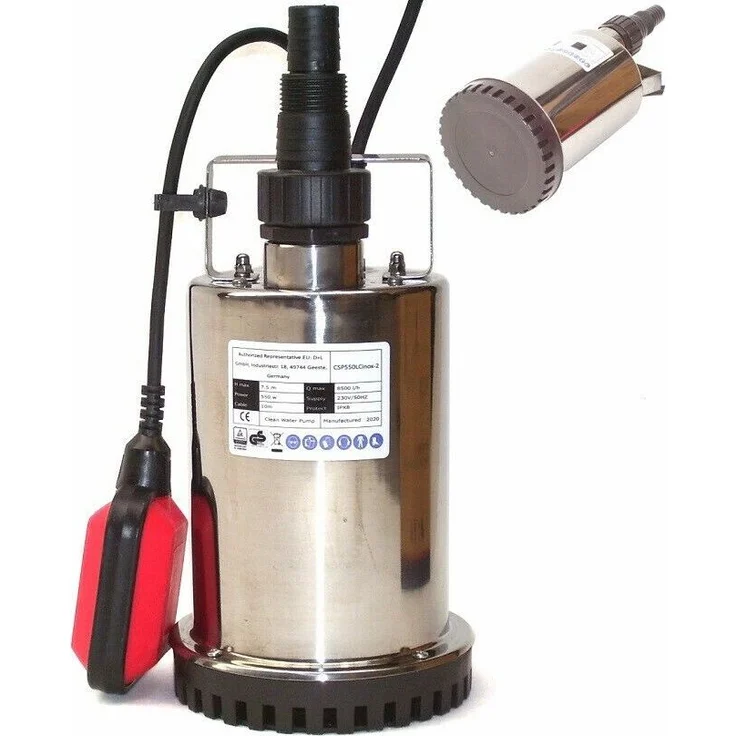 Apex Edelstahl Flachsaugerpumpe Tauchpumpe 550W Schmutzwasserpumpe 44327 Wasser Pumpe mit variabel einstellbarem Schwimmerschalter