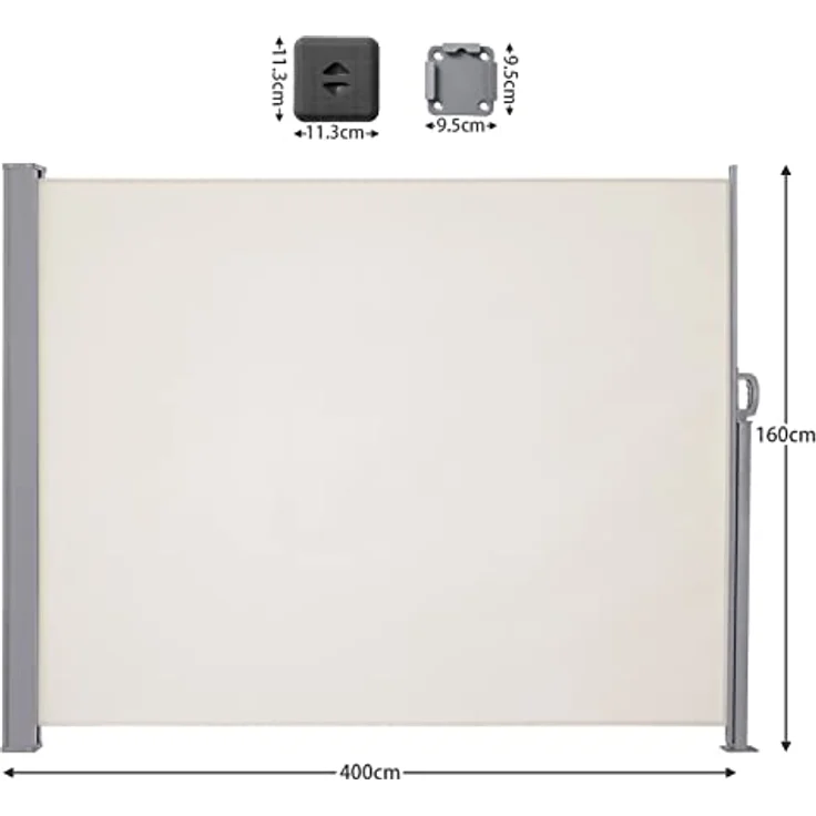 LARMNEE Seitenmarkise EBE164TBP02, ausziehbar 160 x 400 cm, rostbeständig, UV-Schutz, blickdicht, beige – Bild 3