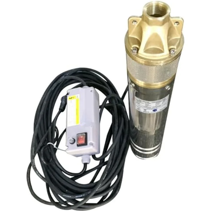 CHM GmbH® Brunnenpumpe 4 Zoll, 0,75 kW, 2800 L/h, 6,1 Bar, Edelstahlgehäuse, inkl. Motorschutz, für Zisterne – Bild 1