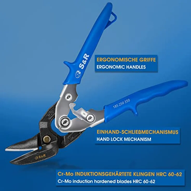 S&R Blechschere Ideal-Serie, Profi-Hochleistungsschere mit doppeltem Hebel, Linksschnitt, 260 mm, für Stahlblech und Aluminiumblech – Bild 3
