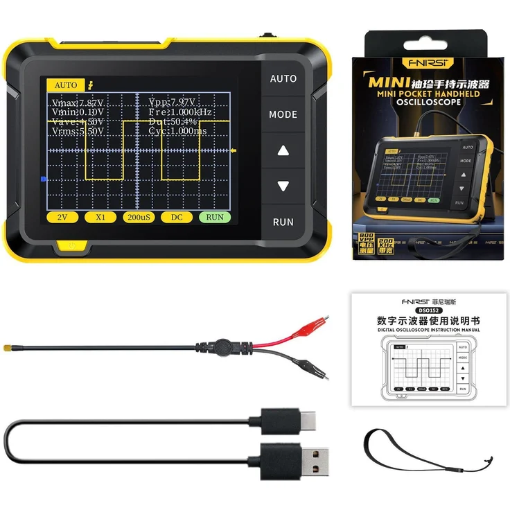 Fnirsi DSO152, tragbares Mini-Oszilloskop mit 2.8" Display, 200kHz Bandbreite und 2.5MS/s Abtastrate