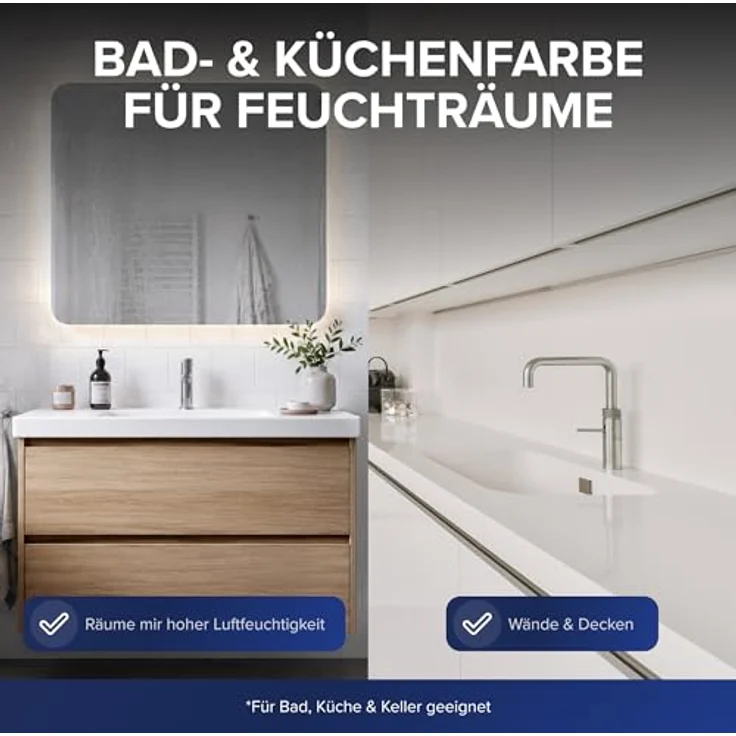 Plid Bad- & Küchenfarbe Weiß, 5L Set, hochdeckende Feuchtraumfarbe für Innen, schimmelresistent – Bild 2