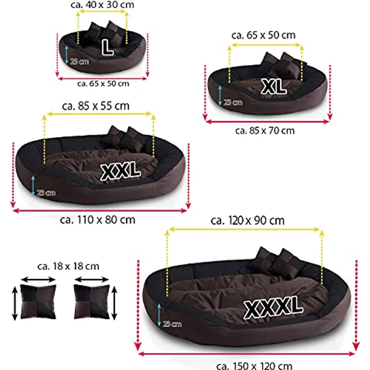 BedDog® 4in1 Hundebett SABA, Wende-Hunde-Kissen oval-rund, großes Hundekörbchen, abwischbares Hundebett mit Rand, für drinnen, draußen, L, Mocca, schwarz-braun – Bild 5