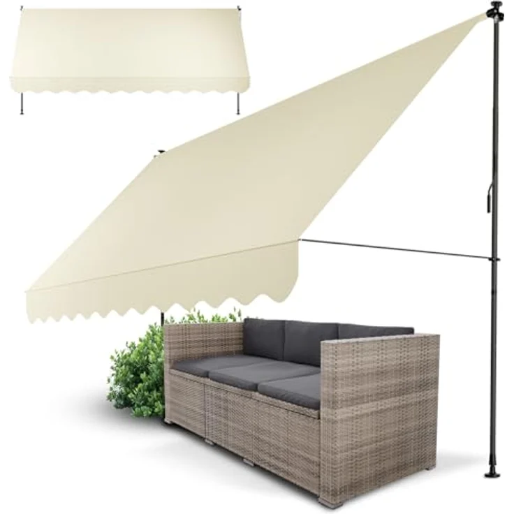 Juskys Klemmmarkise Kapstadt 350x120 cm - Höhenverstellbar & UV-beständig - Wetterfest & Sichtschutz Beige – Bild 1