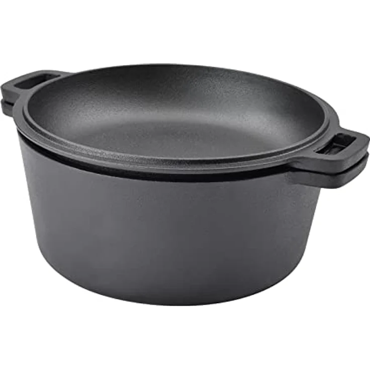 TAINO Gusseisen-Topf mit Pfannen-Deckel 6l Dutch-Oven Allzweck-Kochtopf aus Gusseisen Herd Ofen Lagerfeuer Grill, langlebiger Grilltopf Schwarz – Bild 3