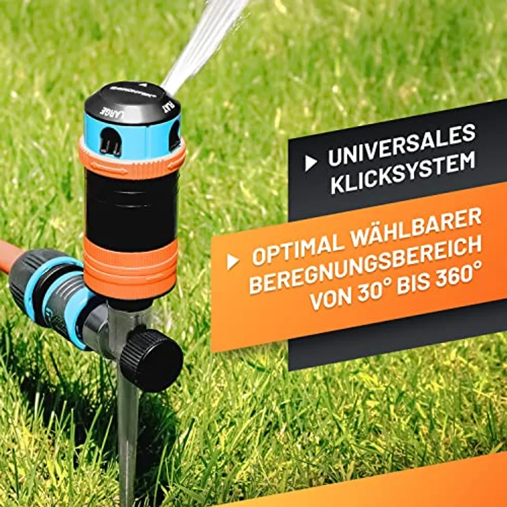 GRÜNTEK 4-facher Multifunktions-Kreisregner, großflächiger Sprinkler bis 452 qm mit Sektoreinstellung 30°-360° und 4 Strahlarten für optimale Gartenbewässerung – Bild 4