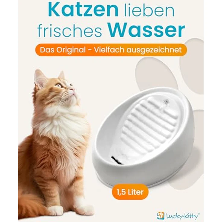 Lucky-Kitty Trinkbrunnen 1,5L, Keramik Trinknapf mit Pumpe für fließendes Wasser, extralanges Kabel (2m), spülmaschinengeeignet, handgefertigt – Bild 2