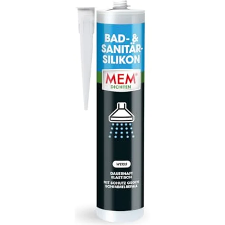 MEM Bad- & Sanitär-Silikon, Dauerhaft elastischer Silikon-Dichtstoff mit Schutz gegen Schimmelbefall, Gebrauchsfertig, Lösemittelfrei, 300 ml Kartusche, Weiß – Bild 1