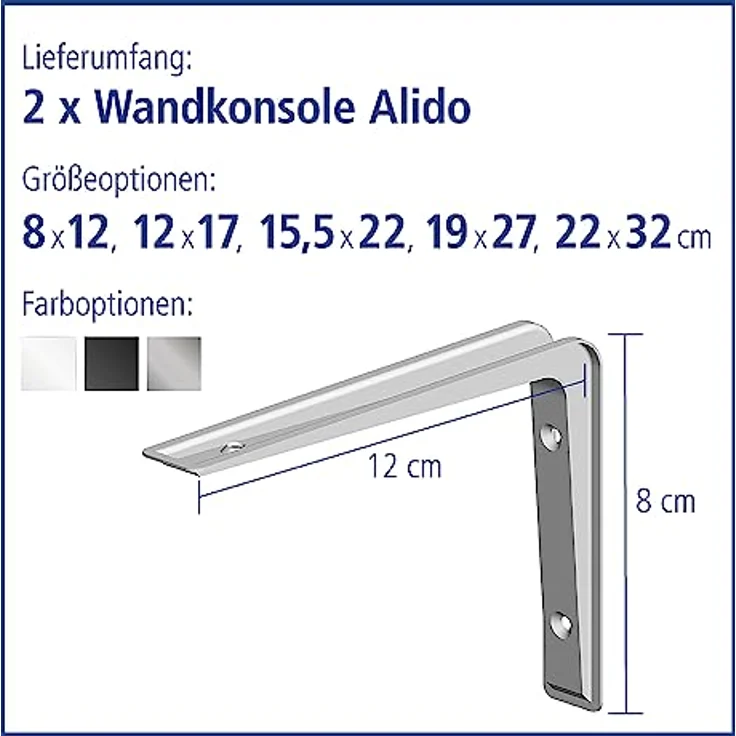 Element System 18133-00131 Regalkonsole Alido-Regalträger - 5 Größen - 3 Farben - 2 Stück-weiß - 80 x 120 mm, 80x120 mm – Bild 3