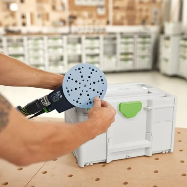 Festool Schleifmittel-Systainer³ SYS-STF D150 GR-Set Granat, Schleifscheiben für VOC Lacke und harte Untergründe, staubarmes Arbeiten, 49 Loch Absaugung, 20 x verschiedene Körnungen, SYS3 M 237 – Bild 3