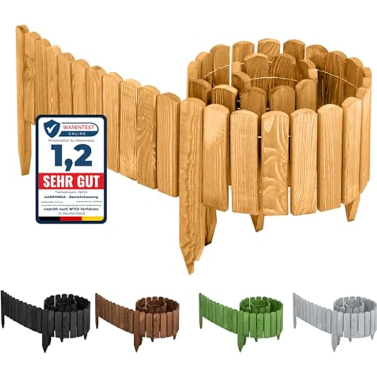 Garronda Rasenkante Beeteinfassung aus Holz, flexibles Rollborder 200 x 30 cm, hellbraun, für Garten und Beetbegrenzung – Bild 1