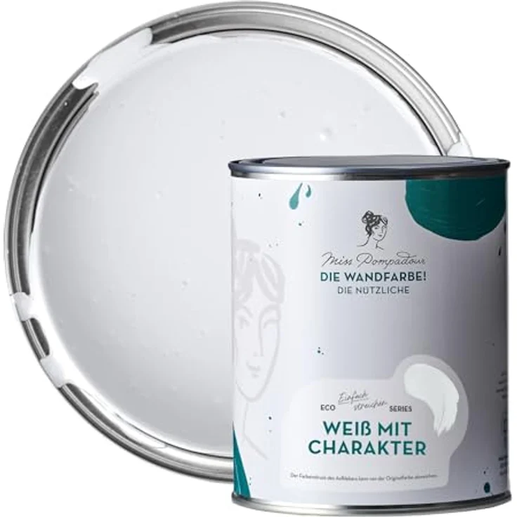 MissPompadour Wandfarbe Weiß mit Charakter - abwaschbare, scheuerbeständige Wandfarbe mit hoher Deckkraft, 1 L, wasserbasiert – Bild 1