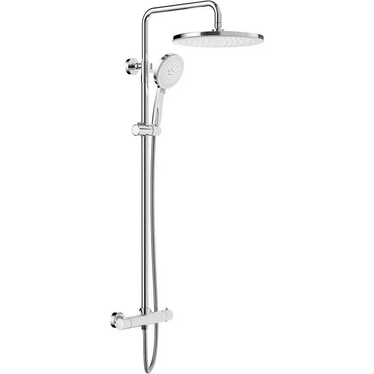 Rainsworth Duschsystem mit Thermostat, 3 Strahlart(en), komplett-set, 92-126 cm Duschstangen Edelstahl Duschamaturenset Wassersparend, runde Regendusche 30cm, 3 Strahlarten, höhenverstellbare Duschstange, Sicherheits-Thermostat