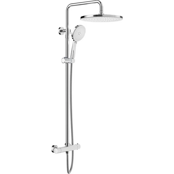 Rainsworth Duschsystem mit Thermostat, 3 Strahlart(en), komplett-set, 92-126 cm Duschstangen Edelstahl Duschamaturenset Wassersparend, runde Regendusche 30cm, 3 Strahlarten, höhenverstellbare Duschstange, Sicherheits-Thermostat – Bild 1
