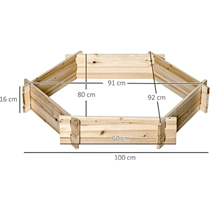 Outsunny Hochbeet sechseckig DIY Pflanzkübel Pflanzkasten aus Holz für Garten Balkon Natur 100 x 92 x 16 cm – Bild 3