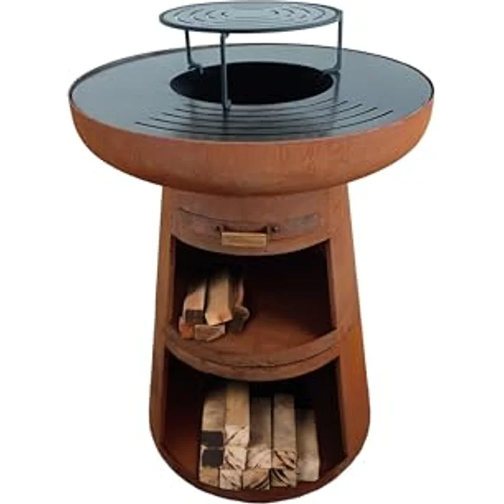 Purline Efp55R Holzkohlegrill mit runder Stahlplatte und Rost, Cortenstahl, 60cm Durchmesser, inkl. Schutzhülle – Bild 2