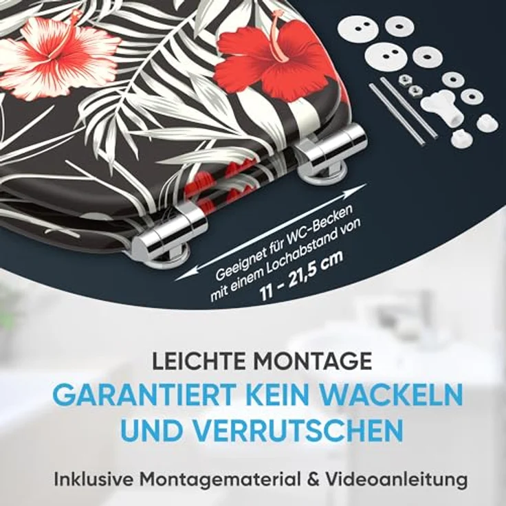 Sanilo WC Sitz Hibisca, Absenkautomatik, stabiler Holz-Toilettendeckel, antibakterielle Oberfläche, passend für alle WCs – Bild 5