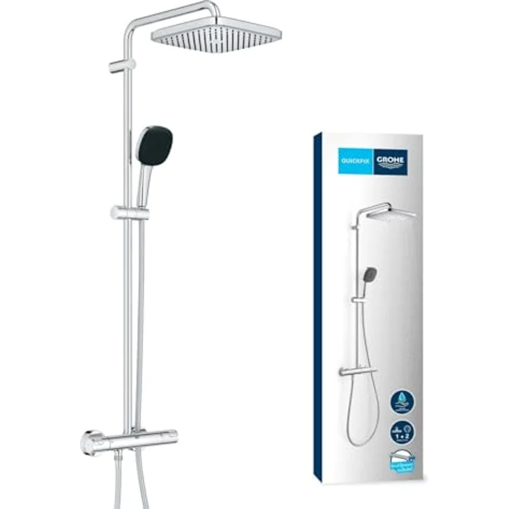 Grohe Vitalio Comfort 250 Duschsystem mit Thermostatbatterie, Handbrause Vitalio Comfort 110, schwenkbarer Brausearm, inkl. Monitoreinstellung, Antikalk-System – Bild 2