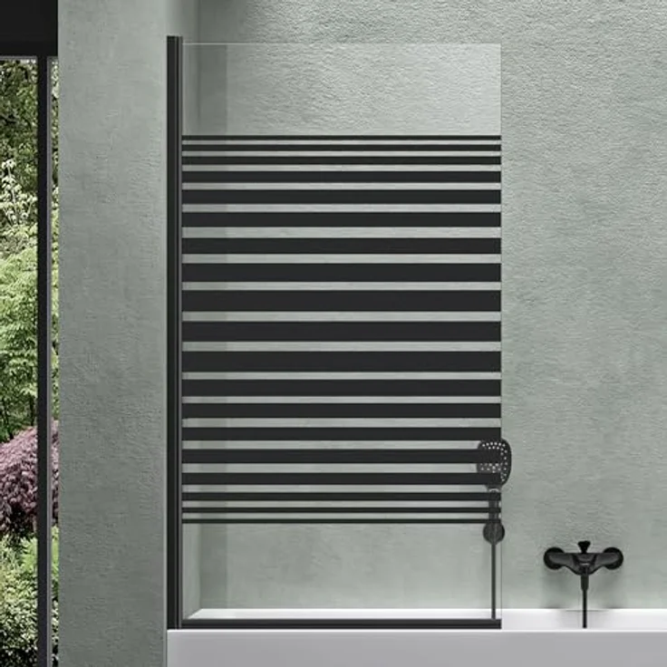 Mai & Mai Cortona201 Badewannenwand, Duschabtrennung aus 6mm ESG-Sicherheitsglas mit NANO-Versiegelung, teilsatiniert, 80x140cm, schwarz – Bild 1