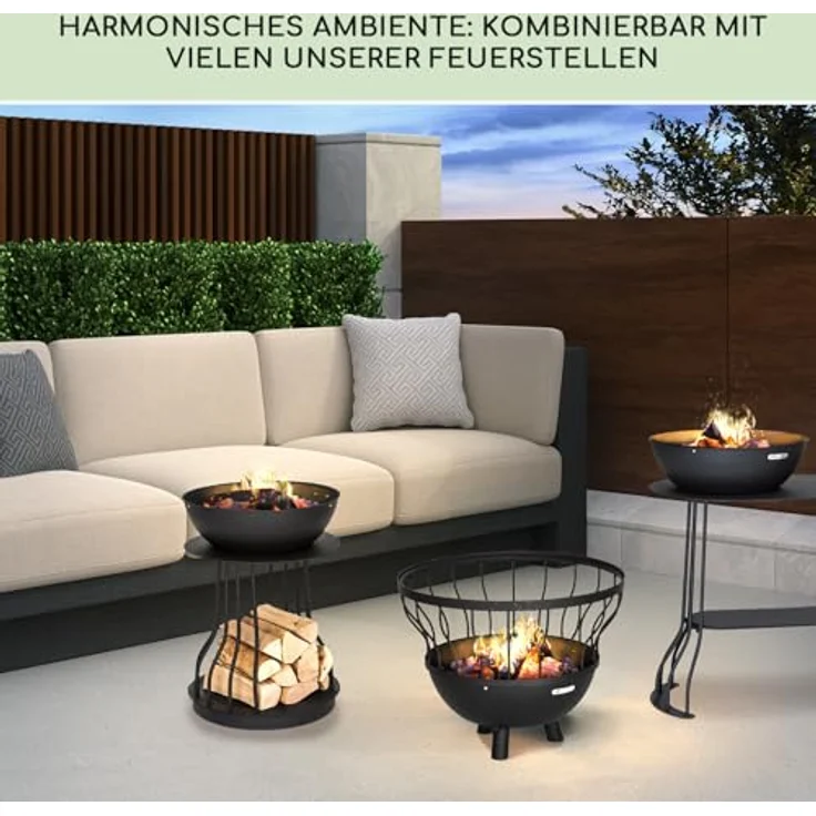 Blumfeldt Feuerschale 1 m hoch, wetterfeste Feuerstelle aus Stahl mit Grillrost & Abdeckung, inklusive Schürhaken – Bild 7
