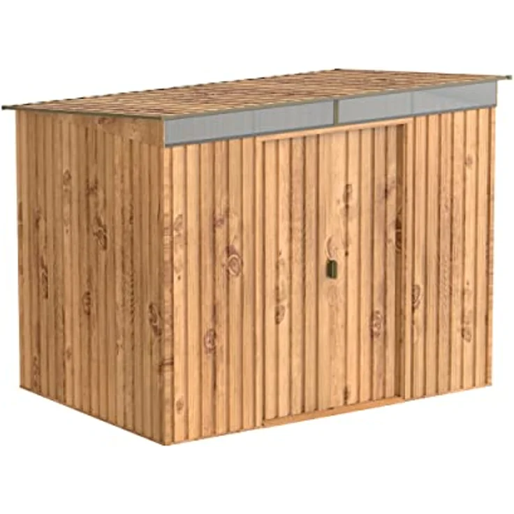 Duramax TOP Pent Roof Skylight 8 x 6 Metall gerätehaus, hergestellt aus verzinktem Stahl, verstärkte Dachkonstruktion, integriertes Oberlicht für Sonnenlicht, Geräteschuppen, Holzmaserung – Bild 1